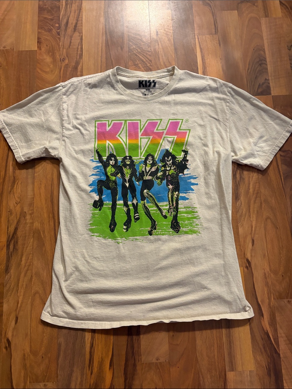 KISS  White Graphic Band Tee - Neon Logo